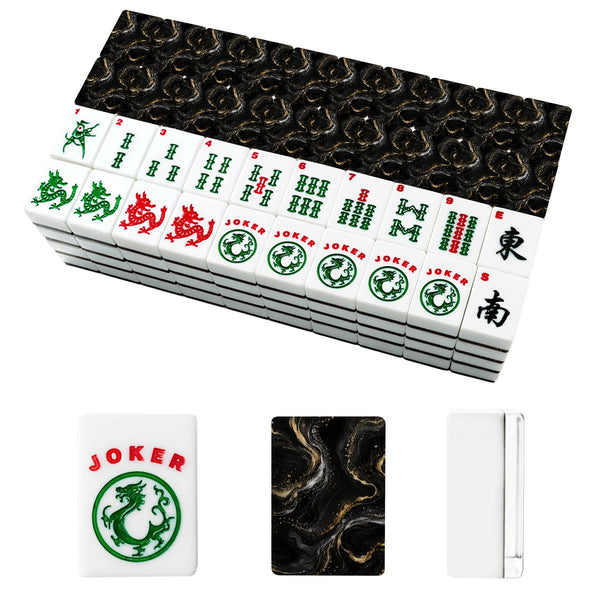 Black Gold And Silver Marbled American Mahjong Tiles And Carry Case