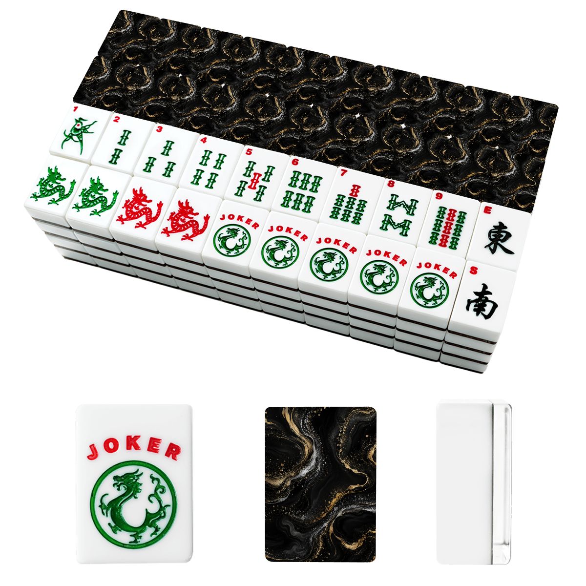 Black Gold And Silver Marbled American Mahjong Tiles And Carry Case