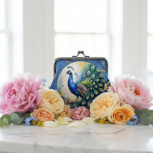 Pretty Peacock Blue Marbled Women's Leather Kiss Lock Coin Purse - Splash Of Mahj And Color Co.