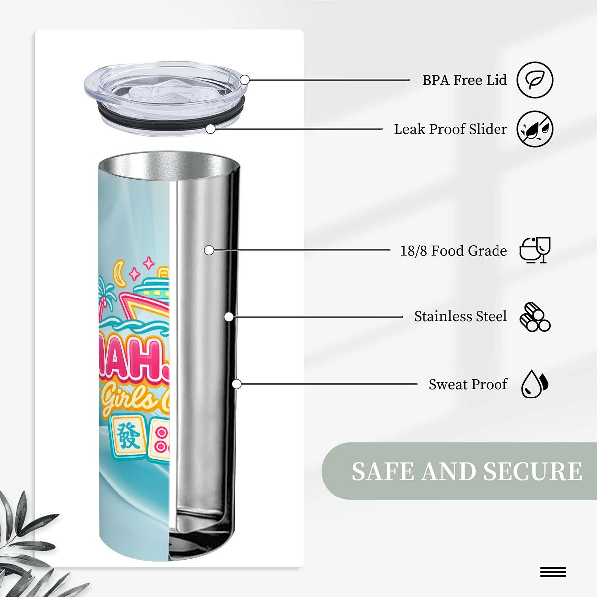 Mahjong Girls Cruise, 20oz Straight Stainless Steel Tumbler with Straw - Splash of Color Co.