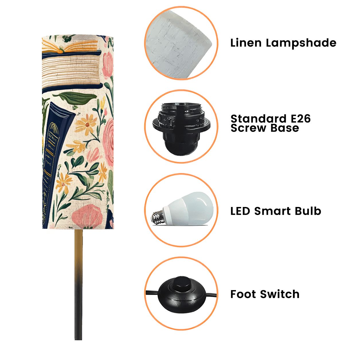 Floral Pastel Book Lover Book Nook Modern Floor Lamp Modern Standing Lamp
