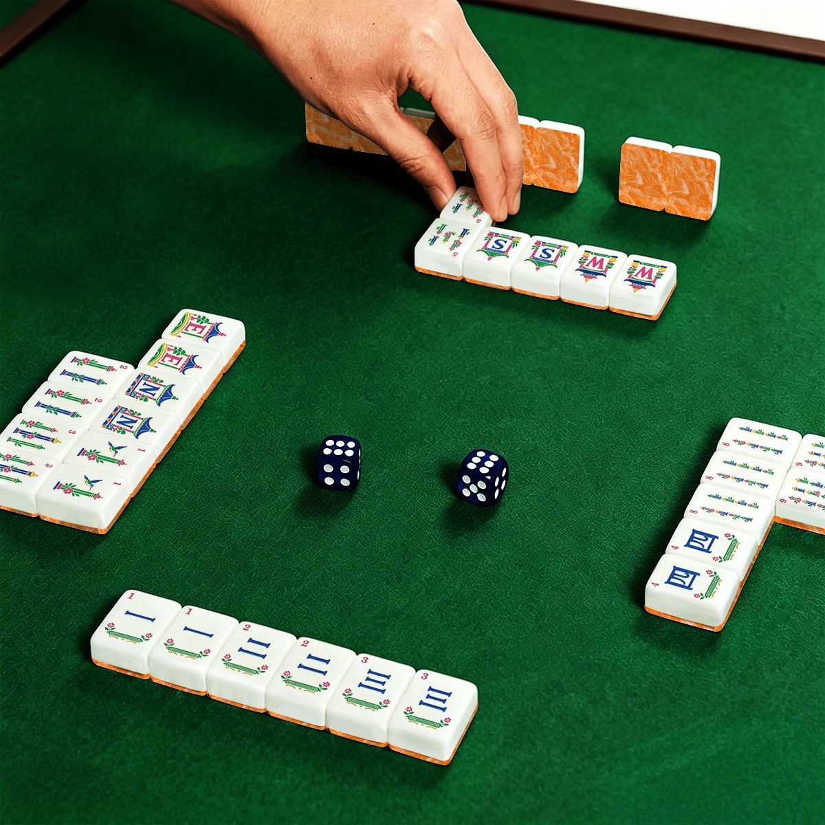Orange Marbled Chinoiserie American Mahjong Tiles And Carry Case - Splash Of Mahj And Color Co.