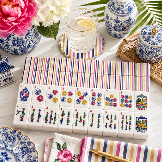 Preppy Pastel Striped American Chinoiserie Mahjong Tiles - Splash Of Mahj And Color Co.
