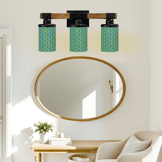 Bamboo Designed Green Blue, Asian Zen Garden Vanity Light Fixture