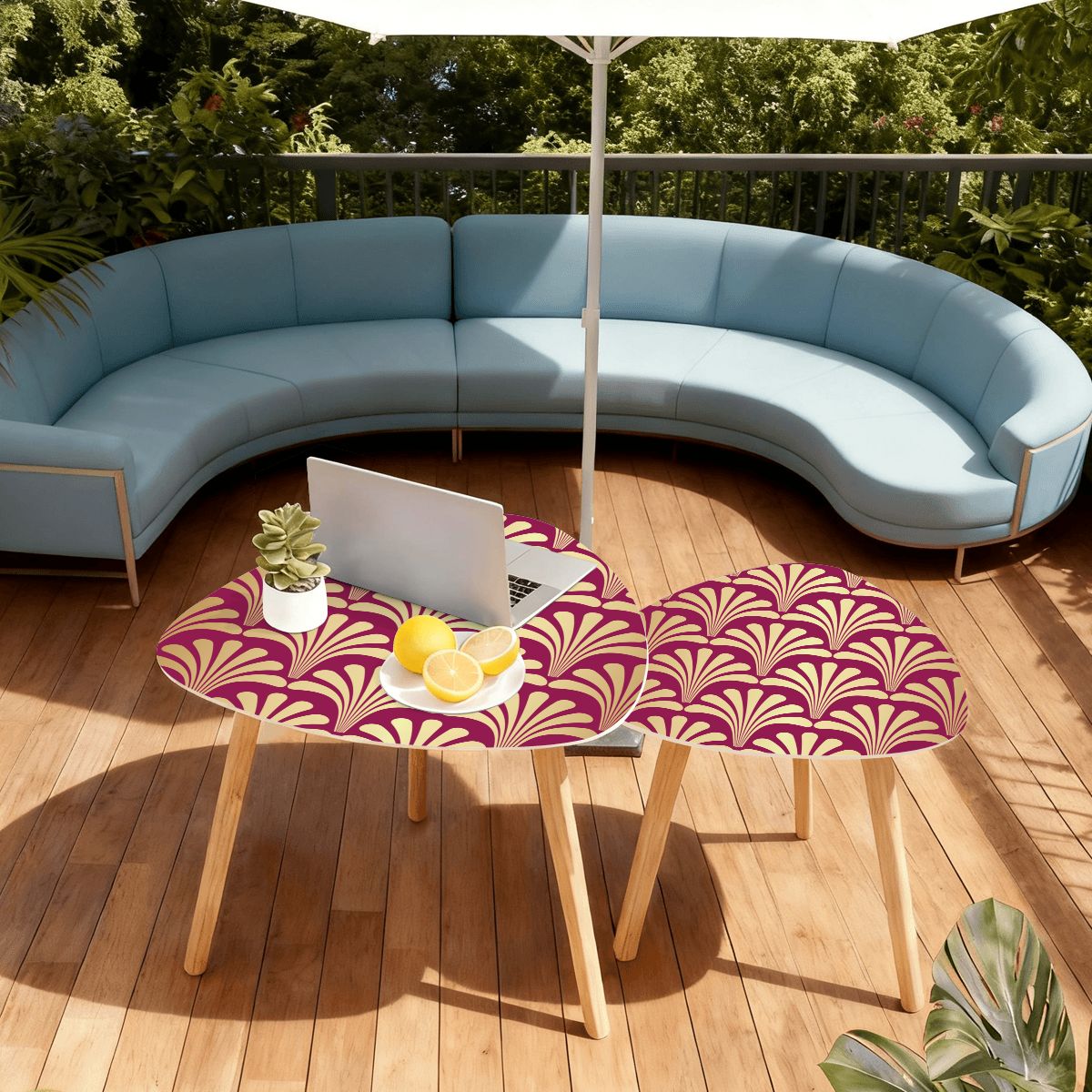 Art Deco Modern Nesting Tables In Burgundy And Gold - Splash of Color Co.