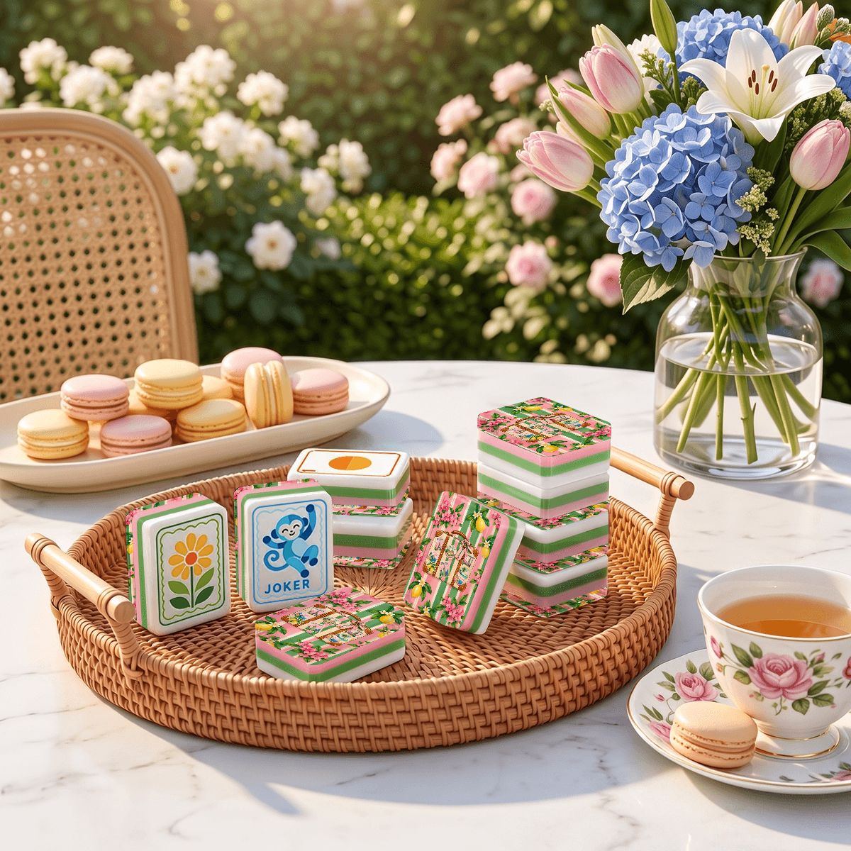 Preppy World Traveler Modern Folk American Mahjong Tiles 4 Layer Acrylic With Carry Case - Splash Of Mahj And Color Co.