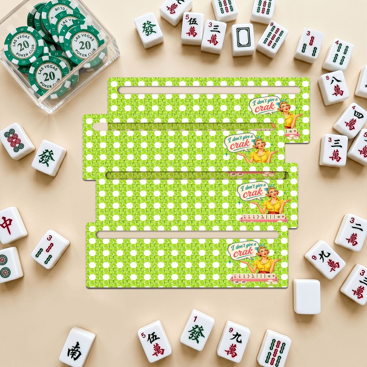 Mahjong Line Reader 4 Pack New Funny I Don't Give A Crak Green Cane Design