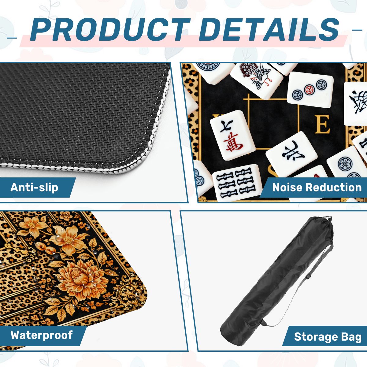 Leopard Print Mahjong Mat With Gilded Dragons Black And Gold - Splash of Color Co.