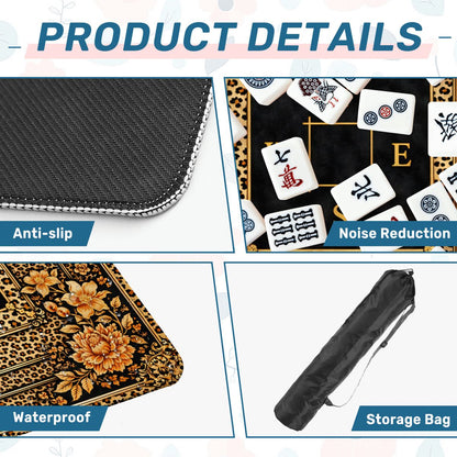 Leopard Print Mahjong Mat With Gilded Dragons Black And Gold - Splash of Color Co.