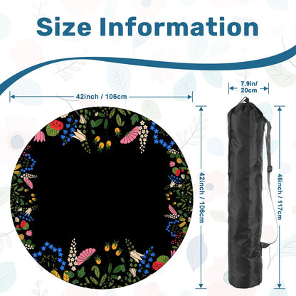 Boho Wildflower Black Round Mahjong Mat