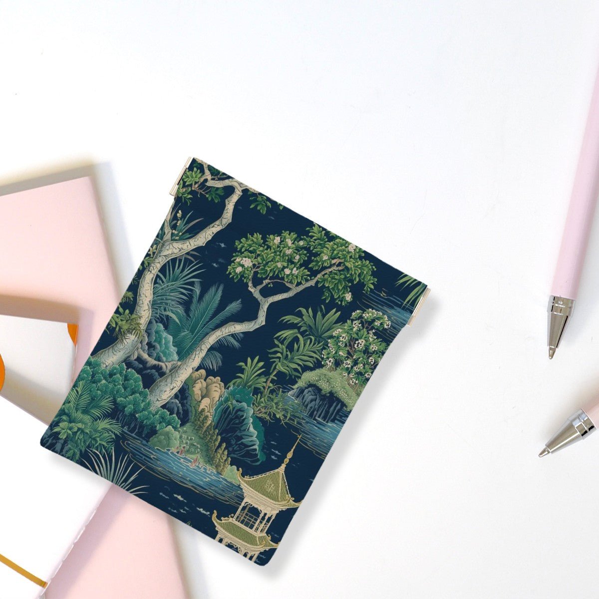 Chinoiserie Pagoda Garden Mahjong Leather Coin Dice Purse - Splash of Color Co.