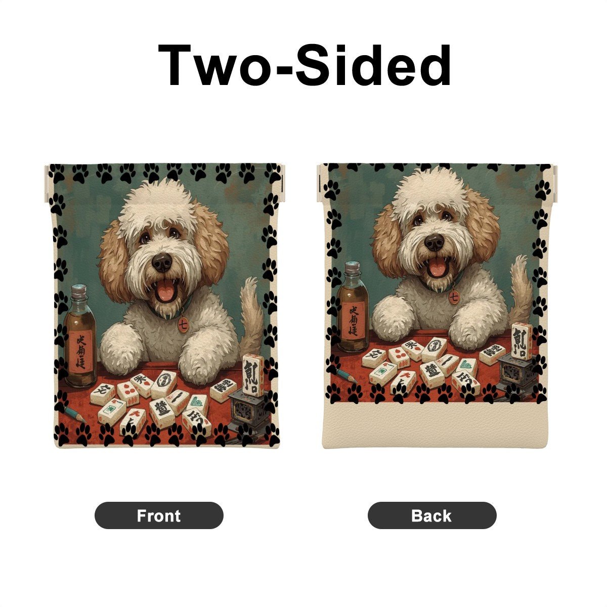Doodle Dog Playing Mahjong Leather Dice Coin Purse - Splash of Color Co.