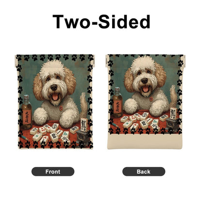 Doodle Dog Playing Mahjong Leather Dice Coin Purse - Splash of Color Co.