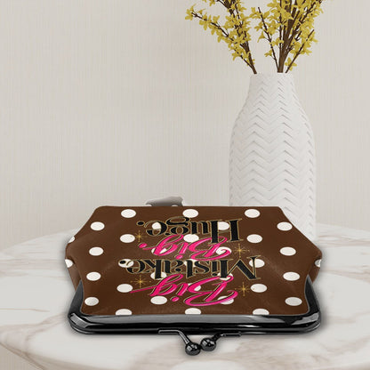 Brown And White Polka Dot, Funny Big Mistake Women's Leather Kiss Lock Coin Purse - Splash Of Mahj And Color Co.