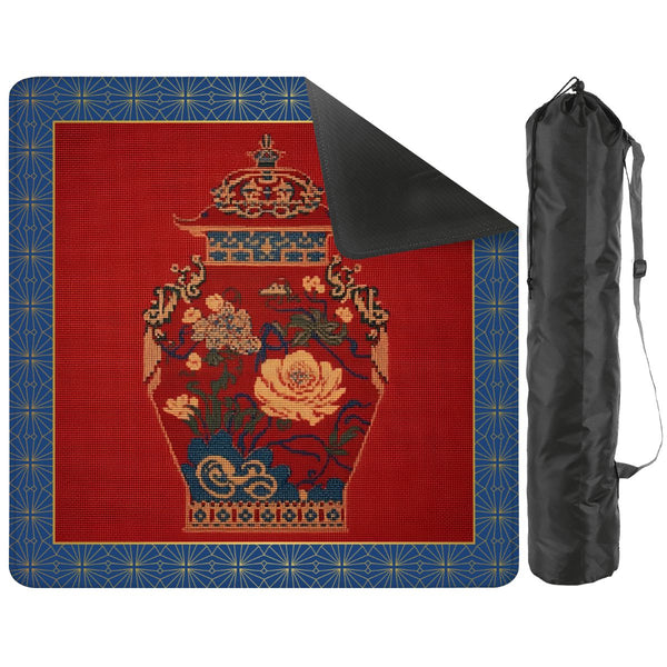 Chinoiserie Ginger Jar Faux Needlepoint Mahjong Mat - Splash of Color Co.