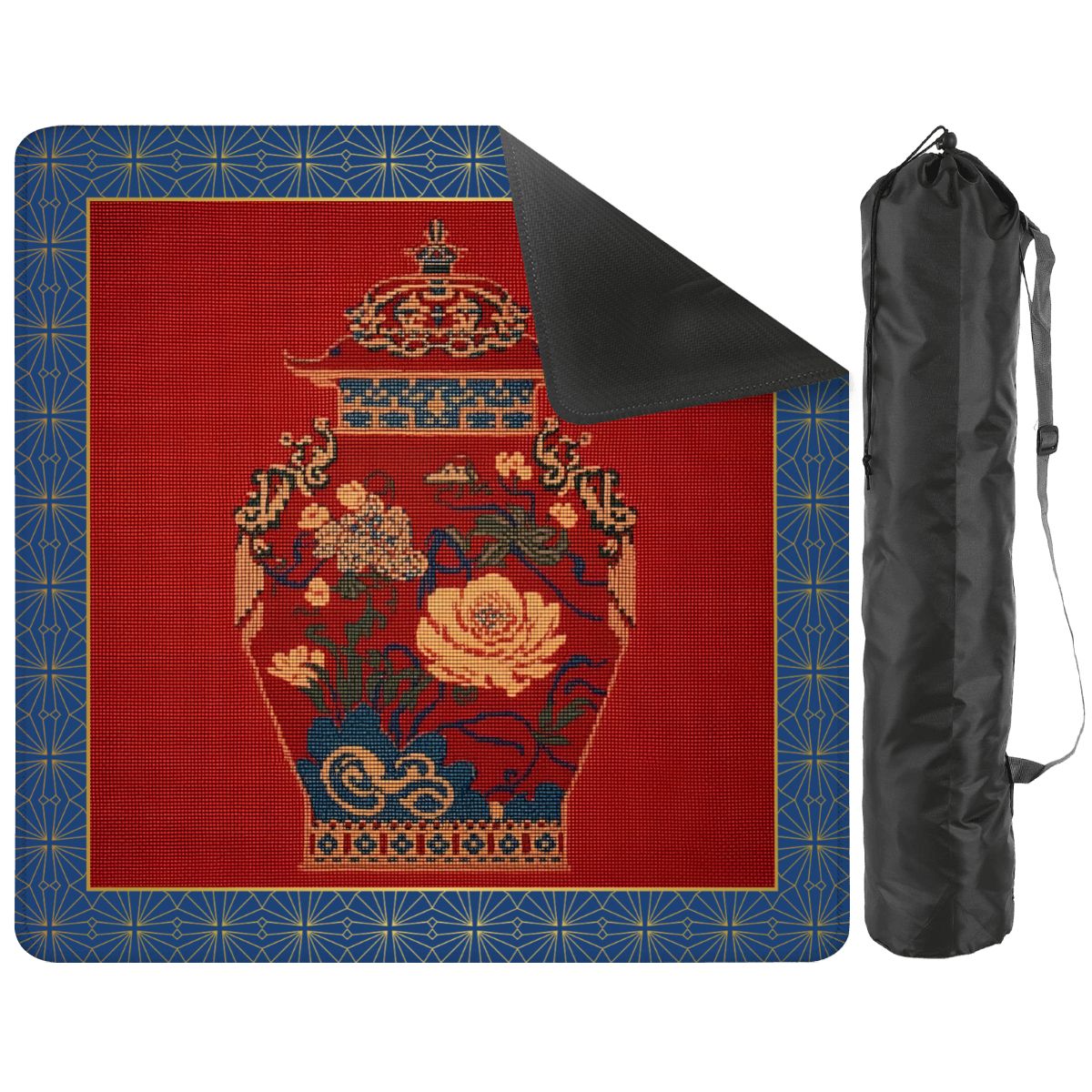 Chinoiserie Ginger Jar Faux Needlepoint Mahjong Mat - Splash of Color Co.