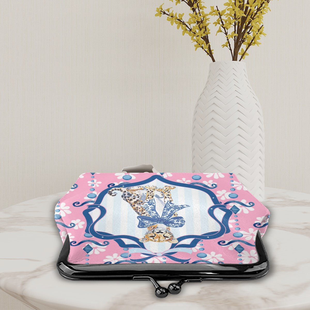Charleston Cheetah Preppy Pink Women's Leather Kiss Lock Coin Purse - Splash of Color Co.