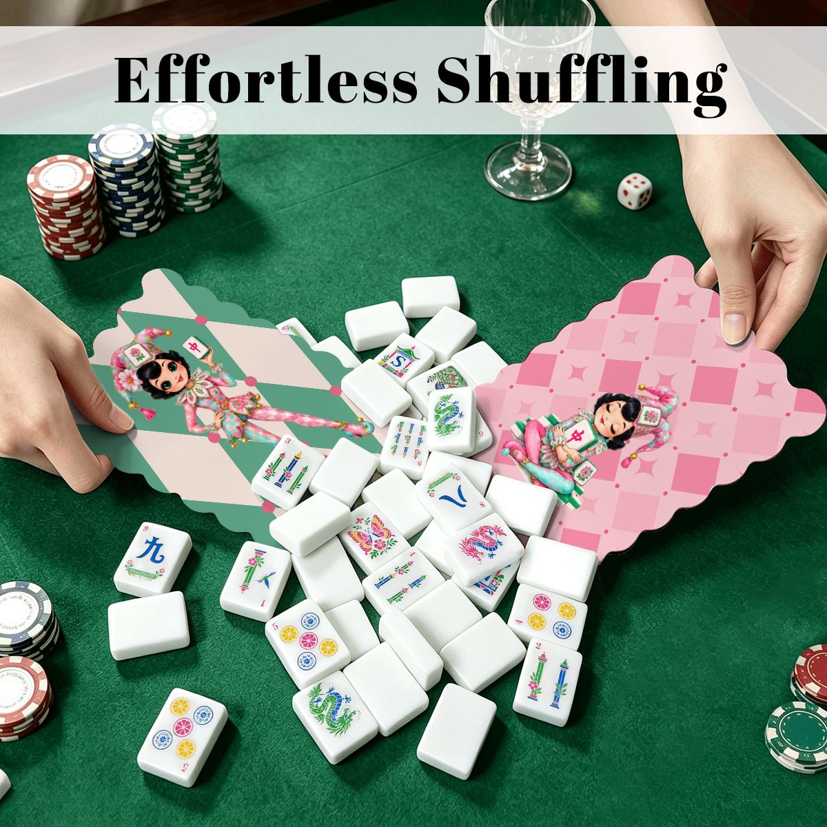 Mahjie The Mascot Scalloped Mahjong Shuffler Cards  Set of 4