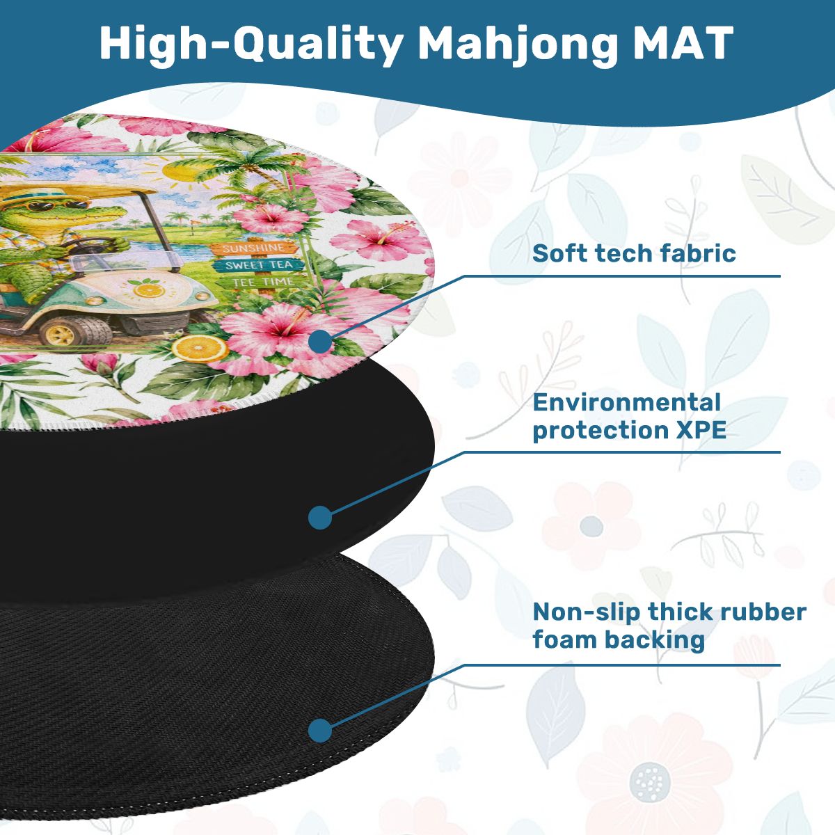 See Ya Later Alligator Tropical Floral Round Mahjong Mat