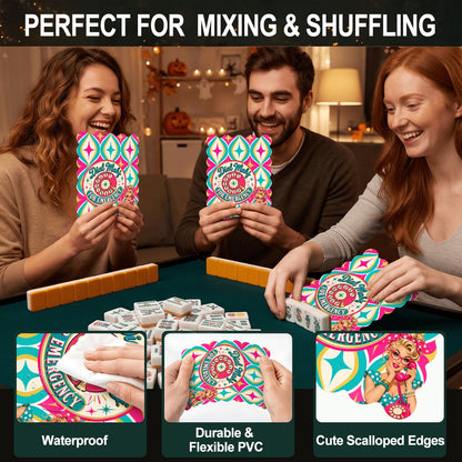 Funny Dial Mahj For Emergency Nostalic DesigneScalloped Mahjong Shuffler Cards  Set of 4