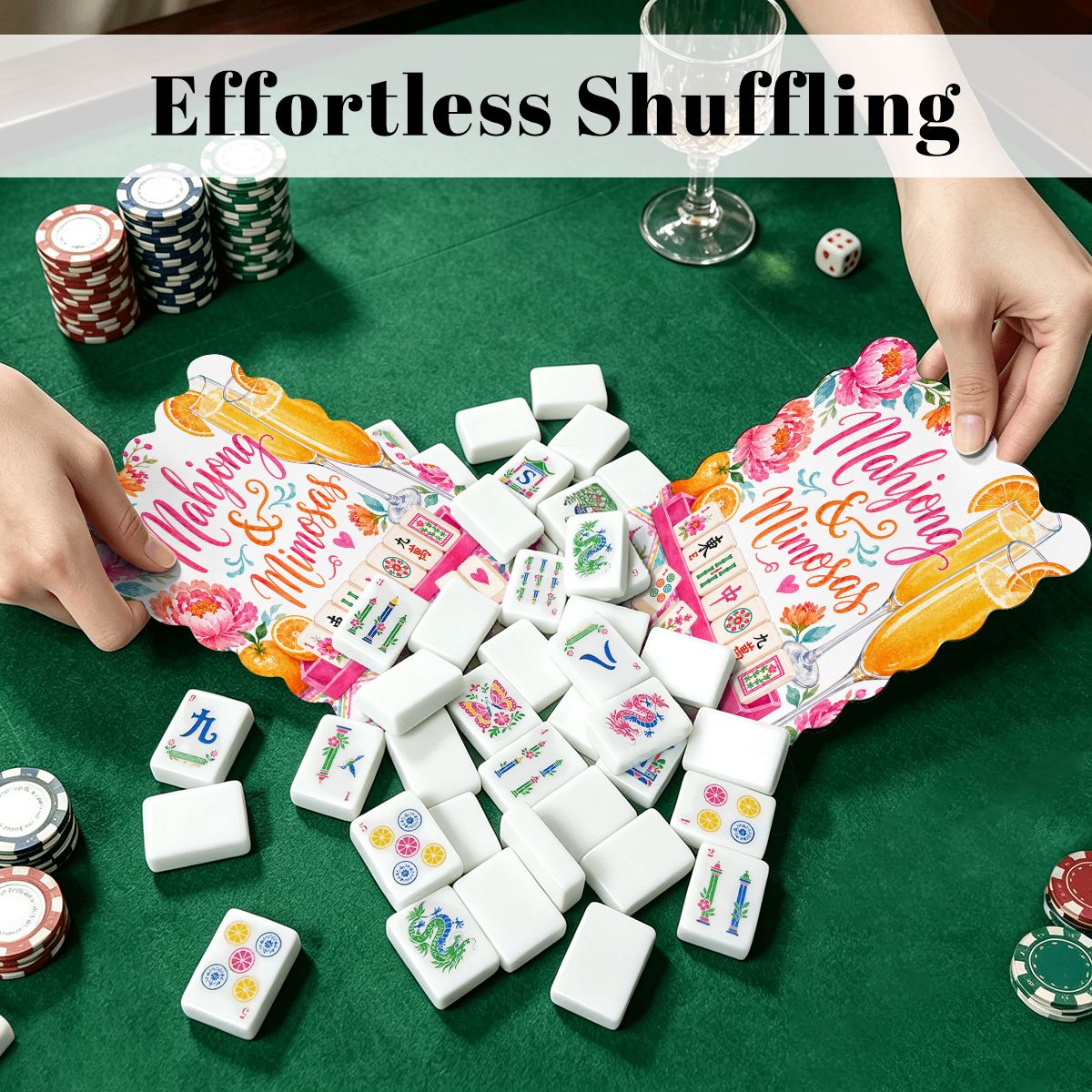 Mahjong And Mimosas Scalloped Mahjong Shuffler Cards  Set of 4