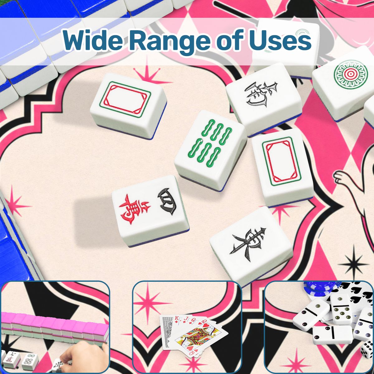 Harlequin Halloween Pink Witches, Ghosts Seasonal Custom Mahjong Mat - Splash Of Mahj And Color Co.