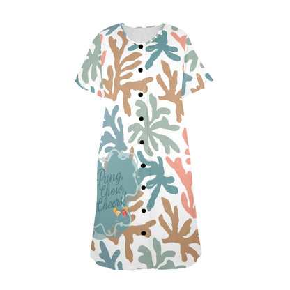 Pung Chow Cheers Mahjong Lover Muummu Dress Quirky, Coral, Blue Mahj Gift Idea