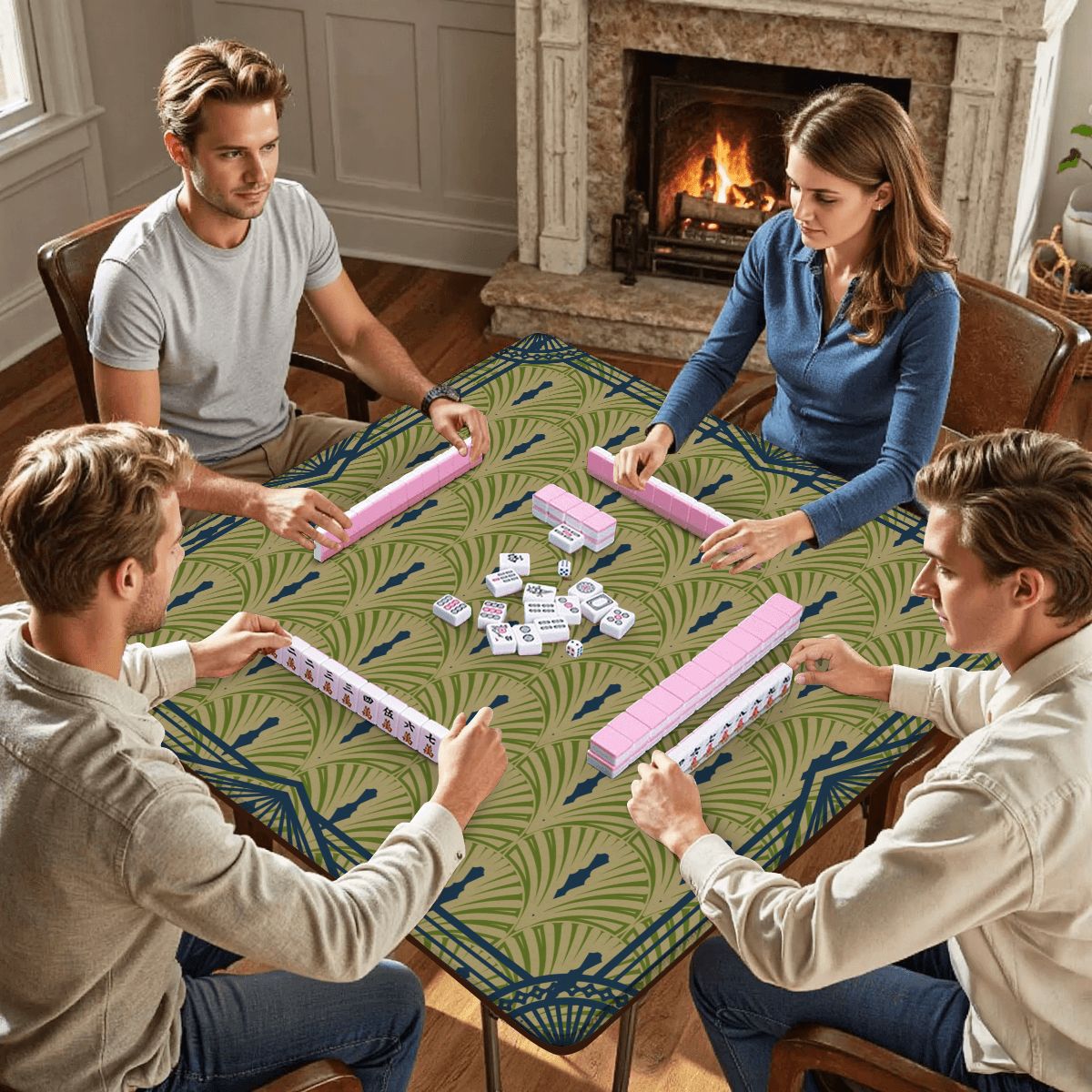Art Deco Designed Mahjong Mat, Green Blue Speakeasy Collection - Splash of Color Co.