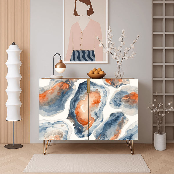 Blue Oyster Watercolor Modern Wooden Storage Cabinet - Splash of Color Co.