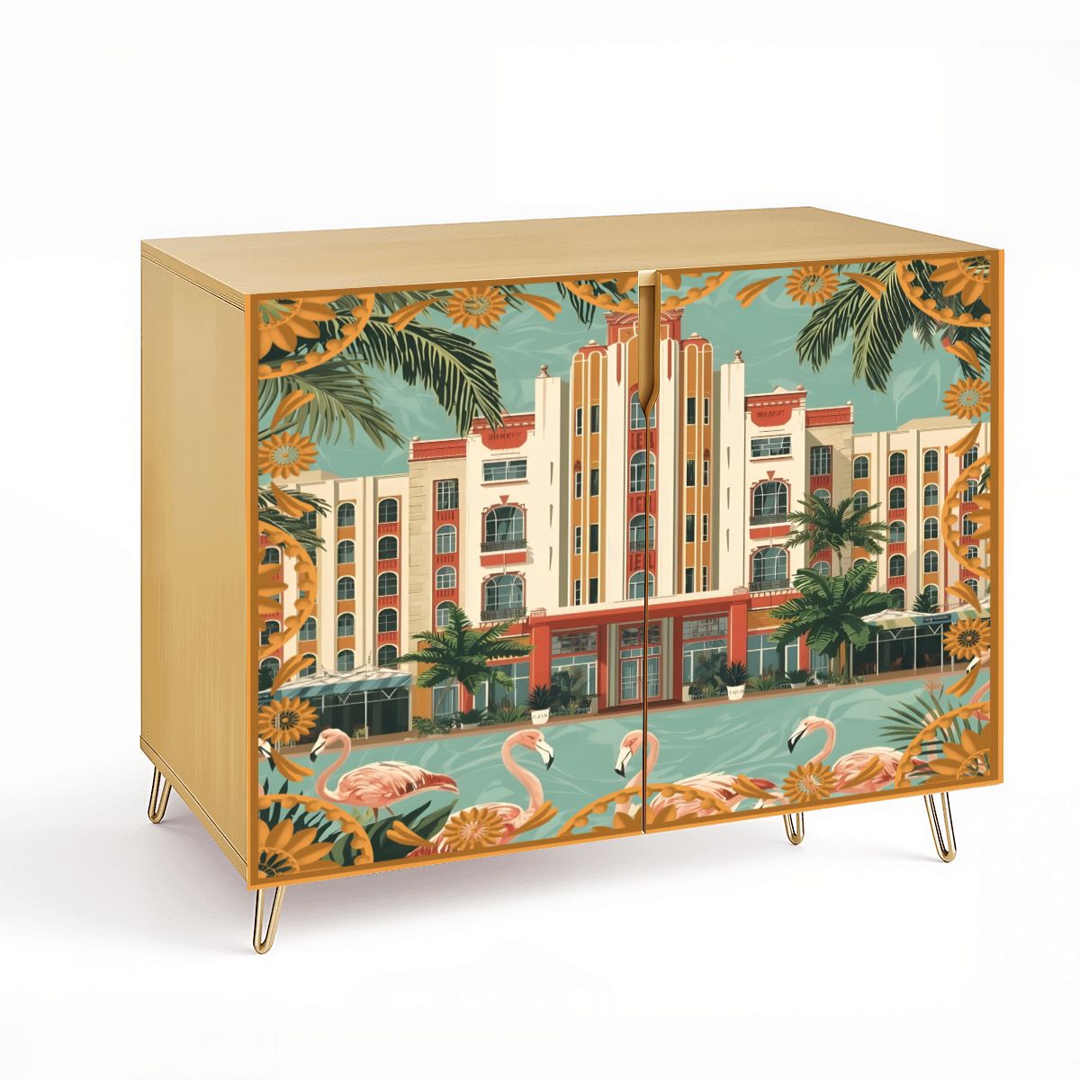 Art Deco Old World Florida Modern Wooden Storage Cabinet - Splash of Color Co.