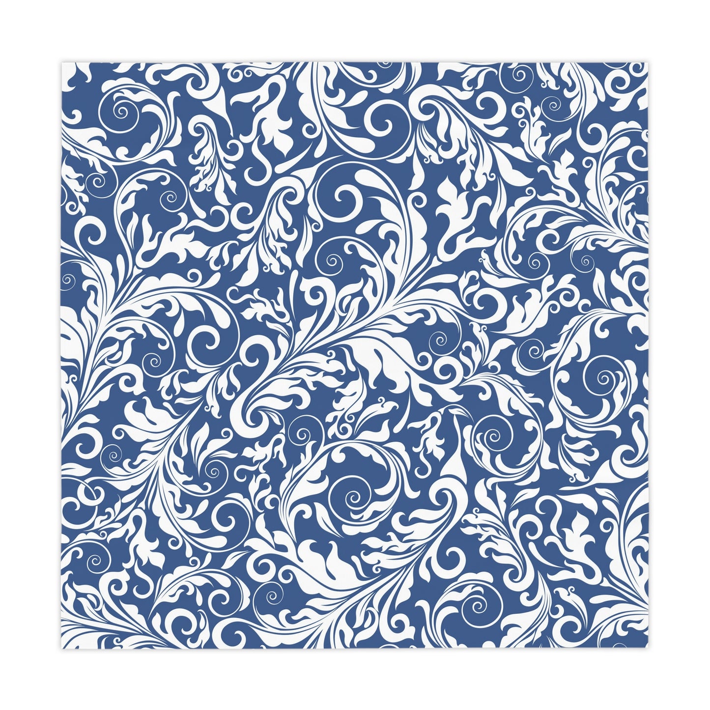 Blue Floral Scroll Tablecloth — Elegant Damask Table Cover for Dining & Entertaining - Splash of Color Co.