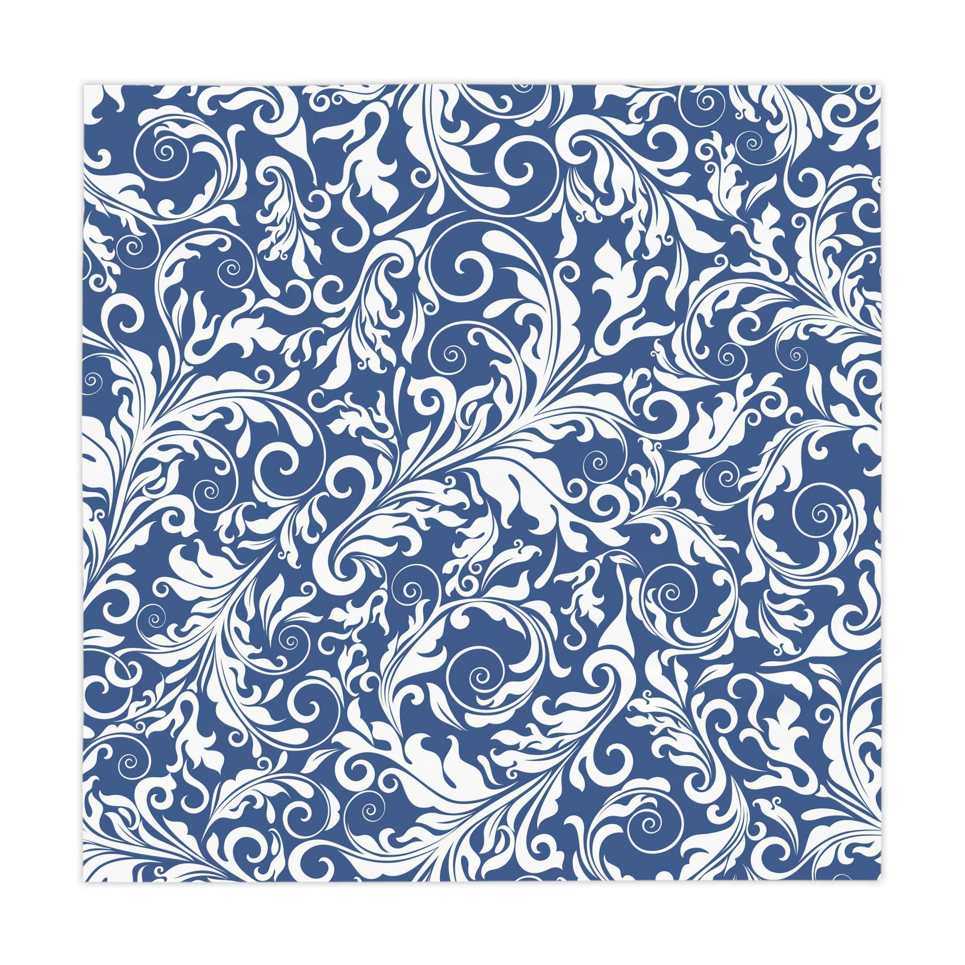 Blue Floral Scroll Tablecloth — Elegant Damask Table Cover for Dining & Entertaining - Splash of Color Co.