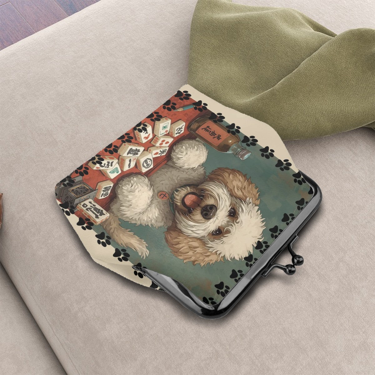 Mahjong Doodle Dog Women's Leather Kiss Lock Coin Purse - Splash of Color Co.