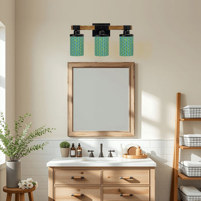 Bamboo Designed Green Blue, Asian Zen Garden Vanity Light Fixture