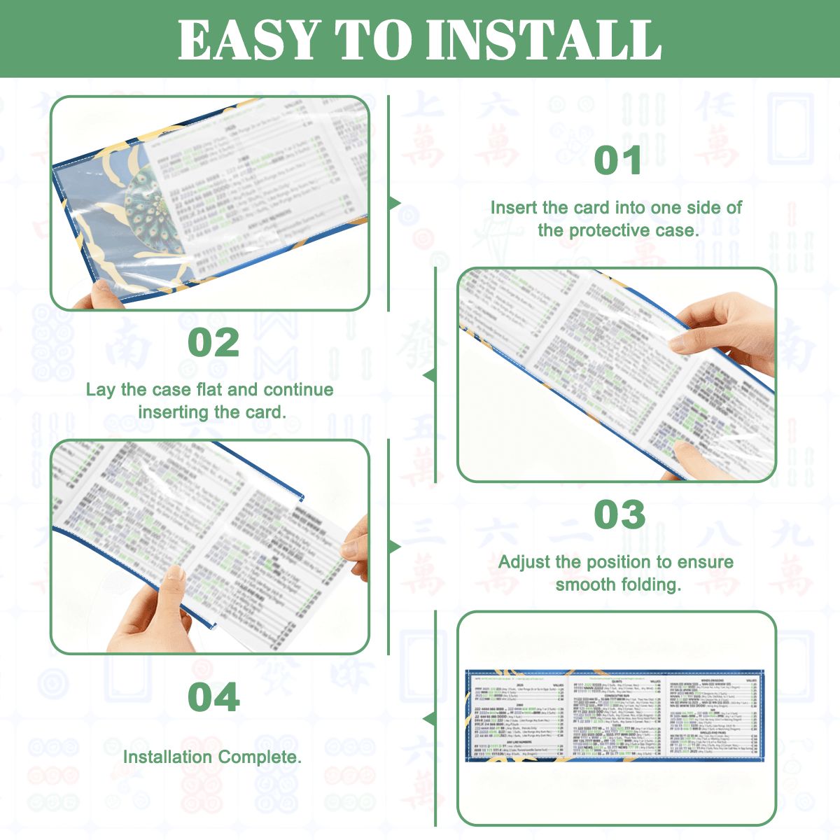 Floral Watercolor Peacock 4 Mahjong Card Holder with Line Finder