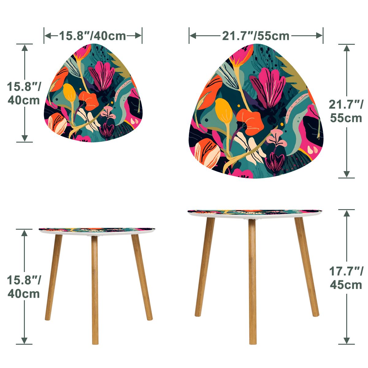 Grand Bohemian Floral Modern Nesting Tables Orange, Teal Yellow Fuchsia - Splash of Color Co.