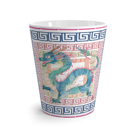 Dragon Latte Mug – Vintage Chinese Dragon Ceramic Coffee Cup with Geometric Border - Splash of Color Co.