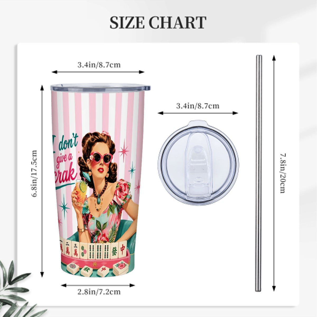 Funny Mahjong Tumbler, I Don't Give A Crak Stainless Steel Insulated Tumblers with Lid & Straw (20oz)
