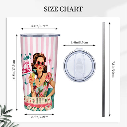 Funny Mahjong Tumbler, I Don't Give A Crak Stainless Steel Insulated Tumblers with Lid & Straw (20oz)