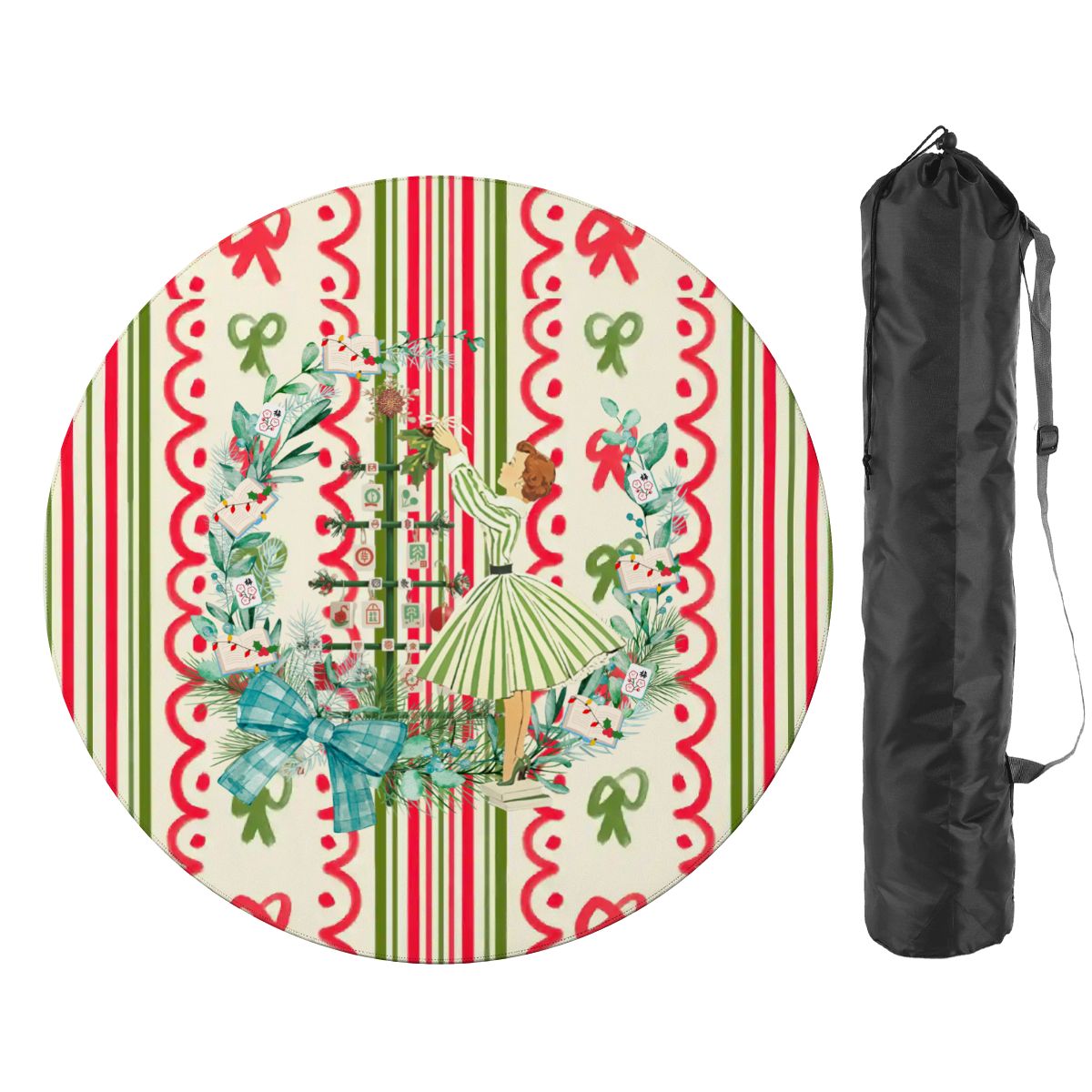 Books And Nooks Christmas Round Mahjong Mat