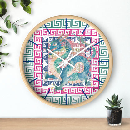 Dragon Motif Wall Clock — Colorful Asian - Inspired Geometric Design - Splash of Color Co.