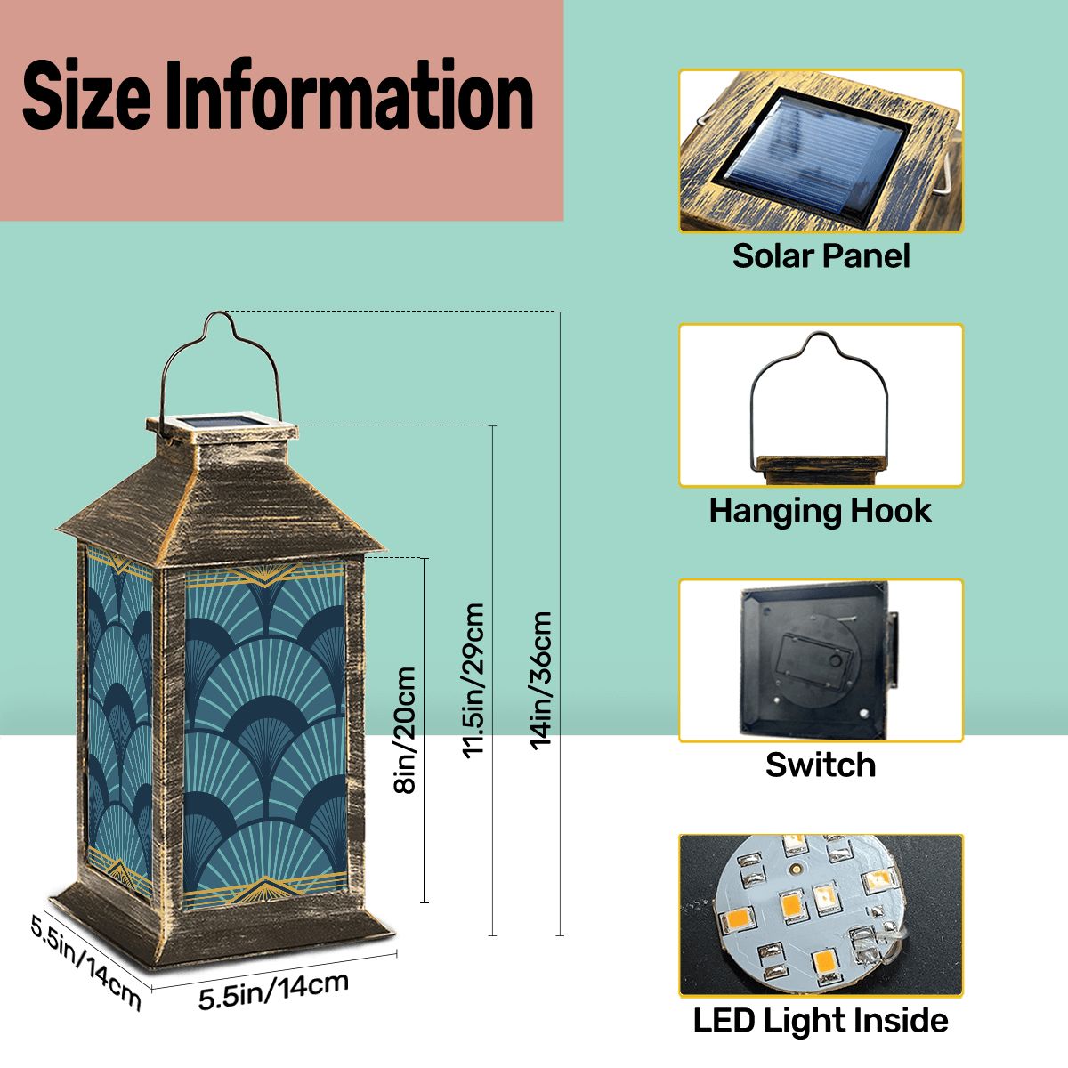 Art Deco Blue Solar Lantern - Splash of Color Co.