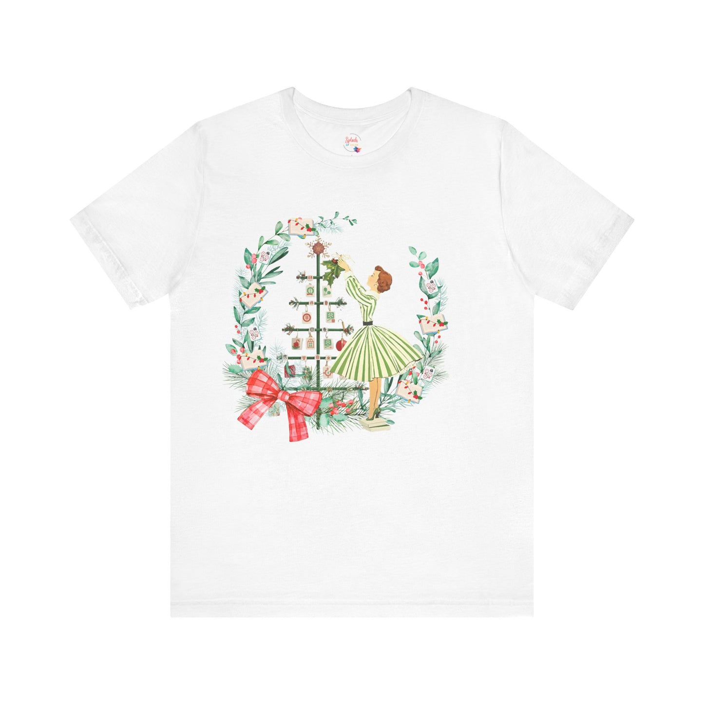 Mahjong Christmas Tee,Vintage Girl, Book Lover, Festive Mahj Gift - Splash of Color Co.