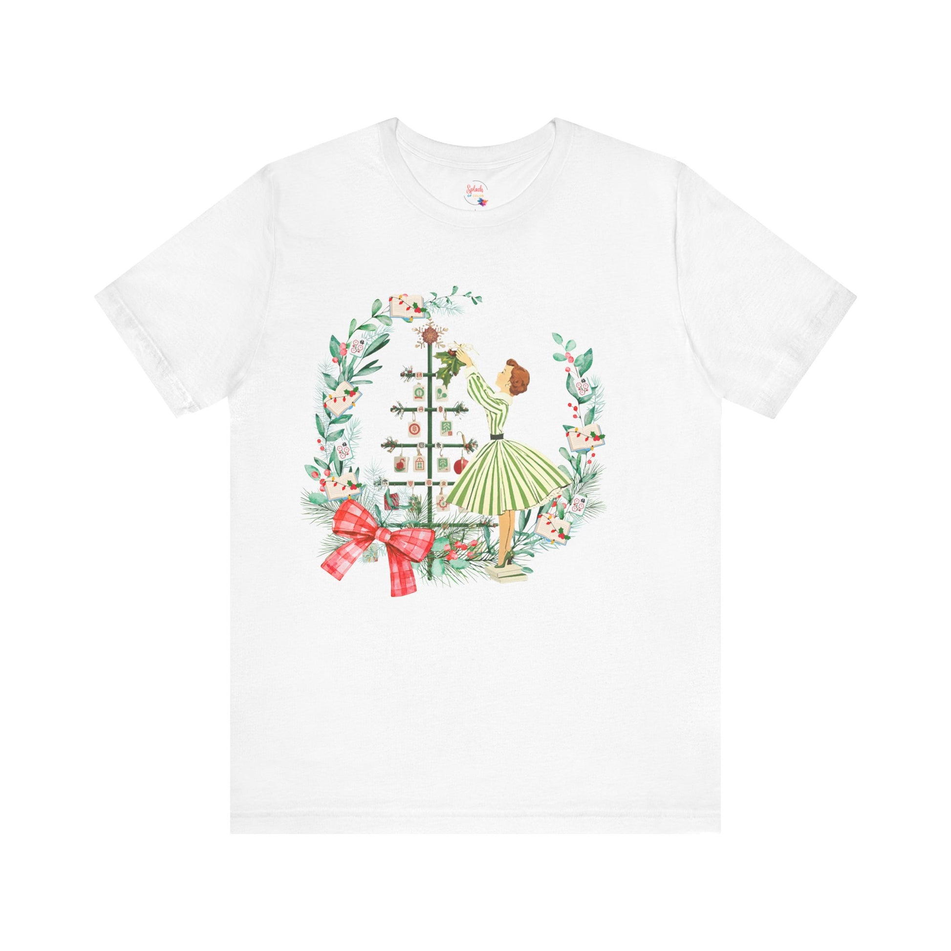 Mahjong Christmas Tee,Vintage Girl, Book Lover, Festive Mahj Gift - Splash of Color Co.