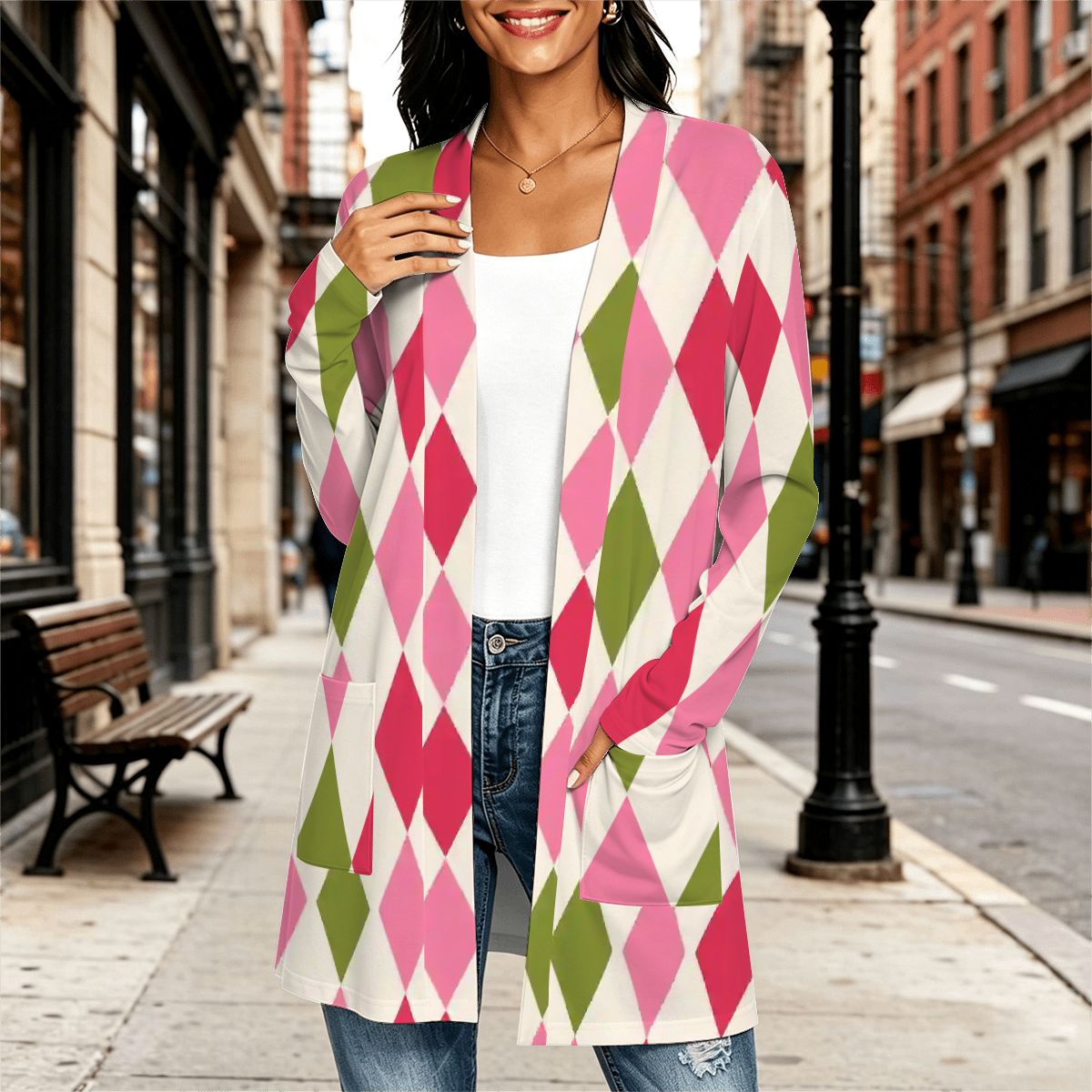 Harlequin Mahjong Joker Women's Lightweight Open Front Cardigan - Splash Of Mahj And Color Co.