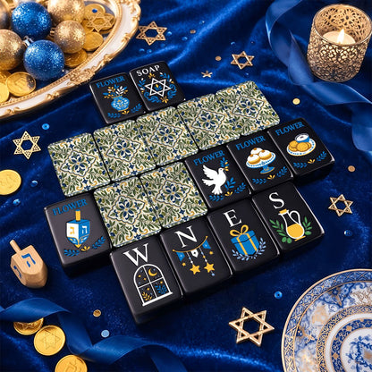 Tuscan Blue And Green Starry Night Hanukkah Mahjong Tiles And Carry Case