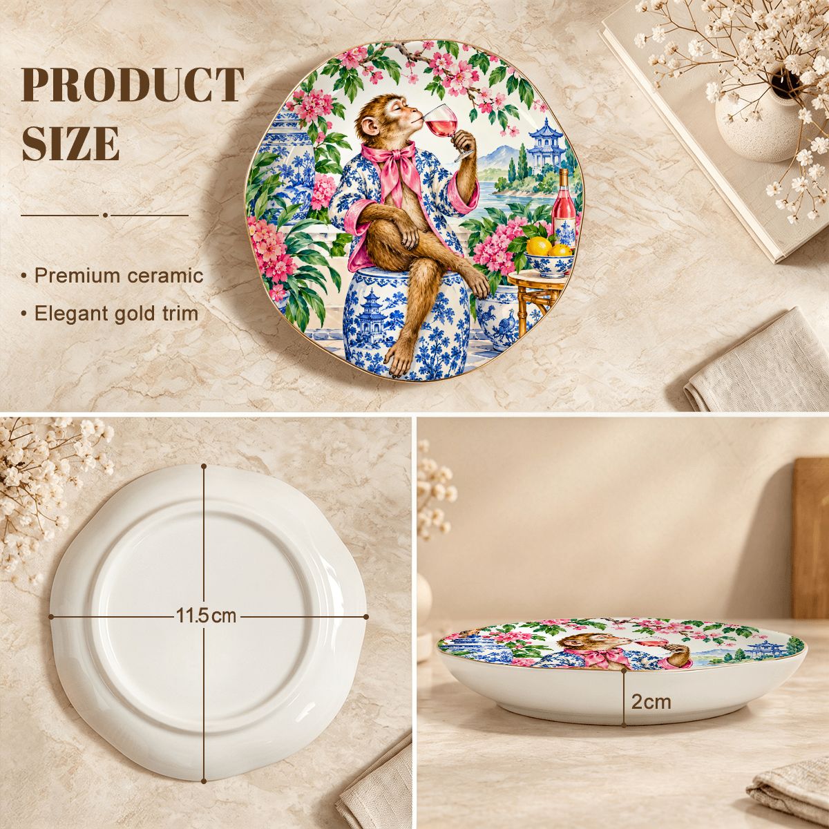 Grandmillenial Chinoiserie Monkey Round Scalloped Ceramic Mahjong Dice Tray - Splash Of Mahj And Color Co.