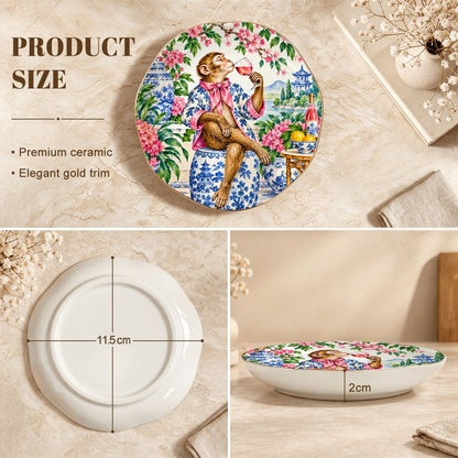 Grandmillenial Chinoiserie Monkey Round Scalloped Ceramic Mahjong Dice Tray - Splash Of Mahj And Color Co.