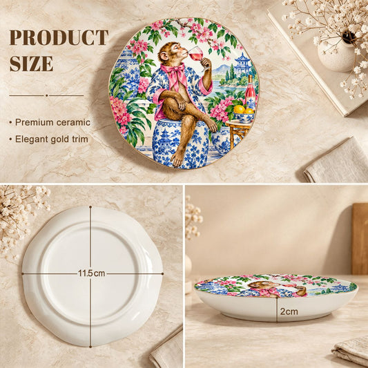 Grandmillenial Chinoiserie Monkey Round Scalloped Ceramic Mahjong Dice Tray - Splash Of Mahj And Color Co.