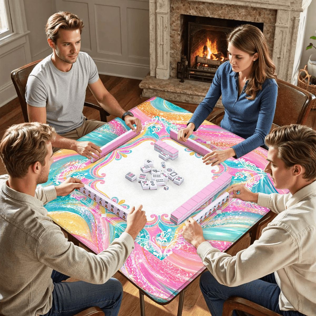 The Tide Is High Coastal Waves Pastel Preppy Mahjong Mat - Splash Of Mahj And Color Co.